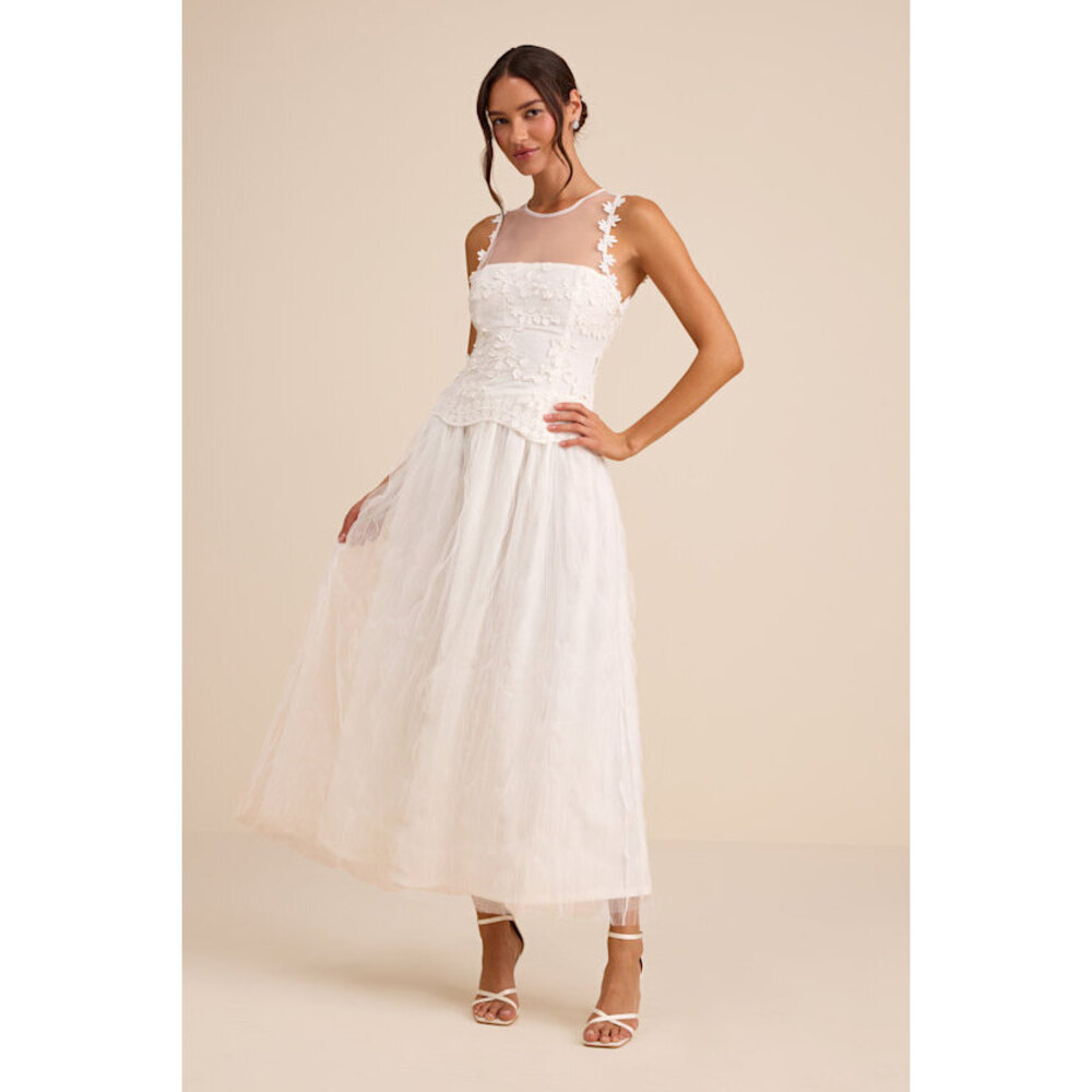 Lulus Bina White Embroidered Sleeveless Midi Dress - Size M